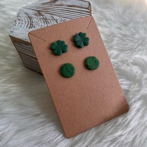 Four Leaf Clover and Green Round Stud Earrings